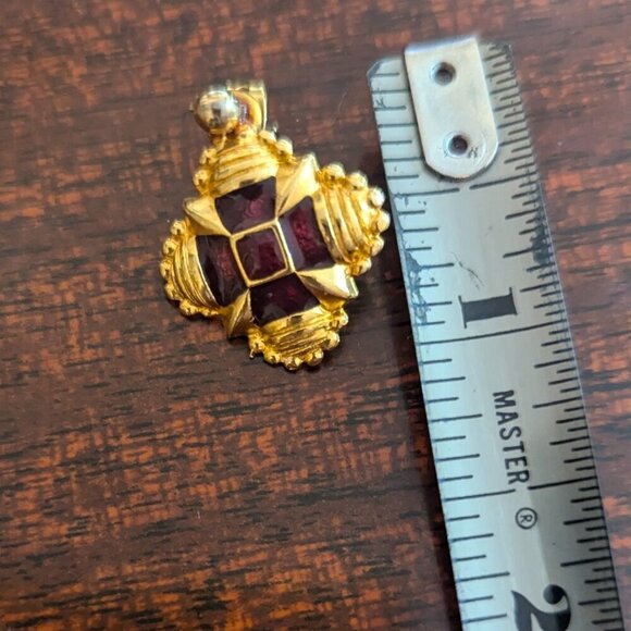 Vintage Dauplaise Statement Earrings Gold Garnet Tone Costume Jewelry Victorian - Picture 4 of 6